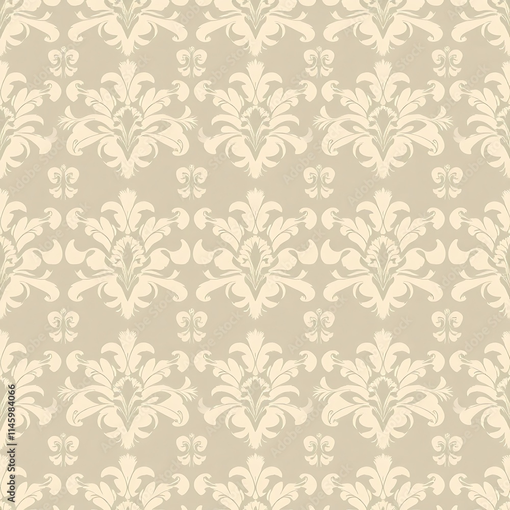 Obraz premium Elegant Damask Pattern: Beige and Cream Floral Design