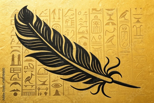 The Feather of Ma’at Symbol Simplified in Black Resting on a Full Gold Background