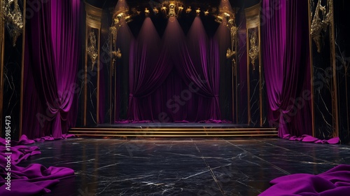 Elegant Theater Stage with Draped Purple Curtains - Made with Generative AI photo