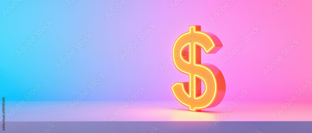 Obraz premium glowing dollar sign on clean surface with colorful background