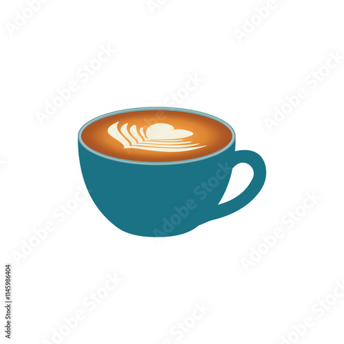 Stylish coffee cup with latte art, featuring a heart design in frothy milk. Perfect for café branding, coffee shop menus, or barista-themed graphics.