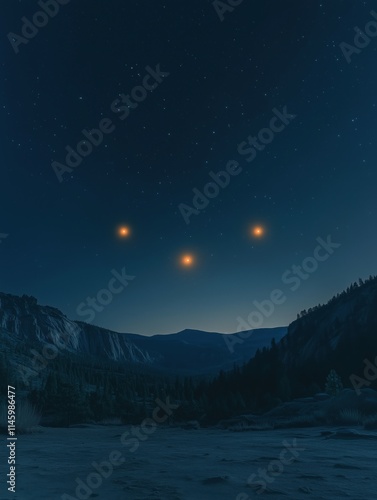 Wallpaper Mural Glowing orbs hovering in the night sky over mountain valley Torontodigital.ca