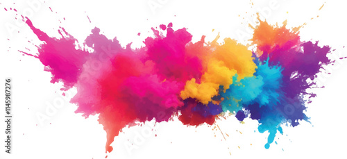 A Dazzling and Spectacular Multicolor Powder Explosion on a Crisp White Background, Creating an Enormous Cloud of Bright, Vibrant Colors and Swirling Dust That Fills the Scene with Energy and Movement