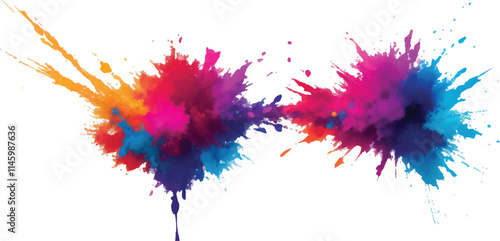 A Dazzling and Spectacular Multicolor Powder Explosion on a Crisp White Background, Creating an Enormous Cloud of Bright, Vibrant Colors and Swirling Dust That Fills the Scene with Energy and Movement
