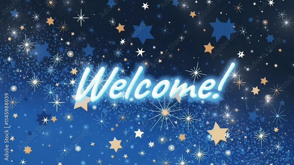Glowing welcome text with glittery sparkling background 
