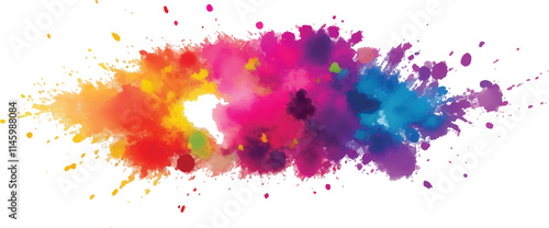 A Dazzling and Spectacular Multicolor Powder Explosion on a Crisp White Background, Creating an Enormous Cloud of Bright, Vibrant Colors and Swirling Dust That Fills the Scene with Energy and Movement