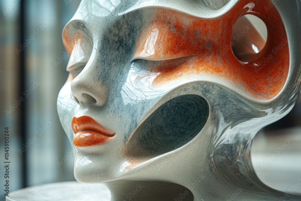 Naklejka premium A close-up view of a sculpture depicting a woman's face, great for use in editorial or commercial contexts
