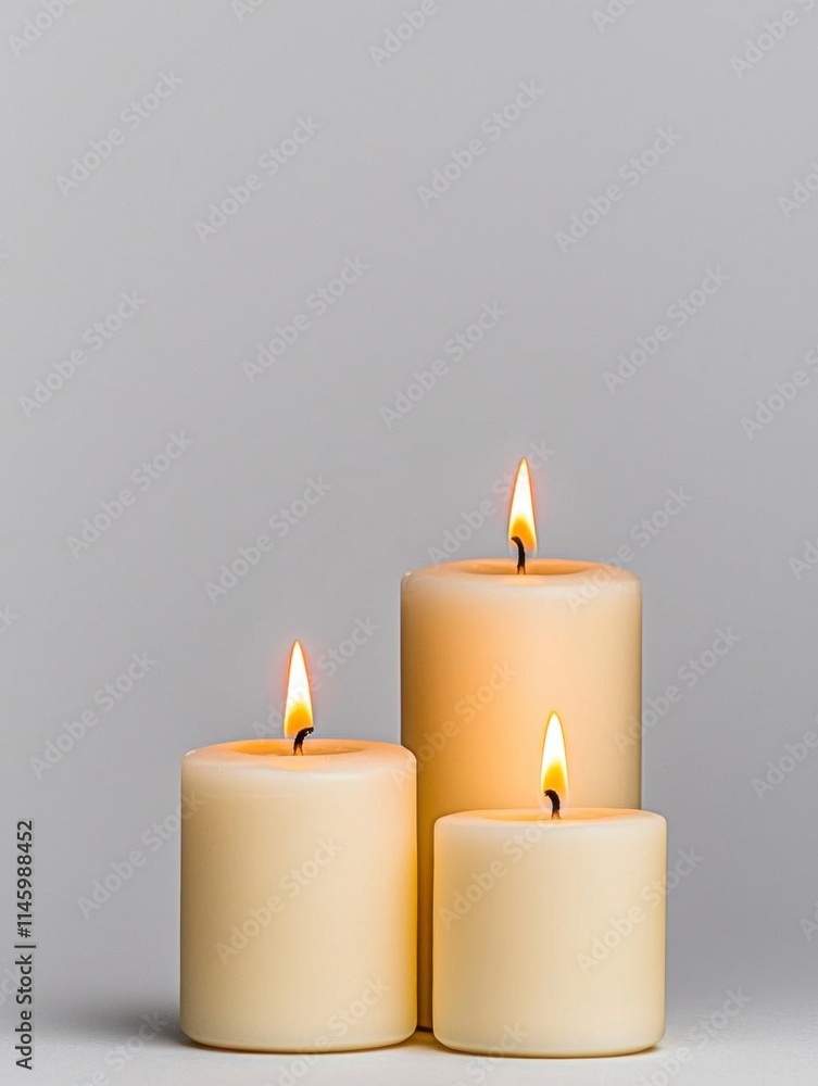 A photostock of a collection of white wax candles arranged artistically, isolated on a clean white background, elegant and serene, High Quality A photostock of a collection of white wax candles arranged artistically, isolated on a clean white background, elegant and serene, High Quality