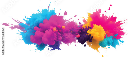 Multicolor powder explosion on White background. Colored cloud. Colorful dust explode. Paint Holi. colorful rainbow Holi paint color powder explosion with bright colors isolated white background	