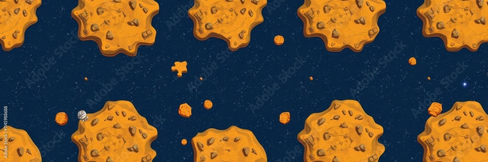 Fototapeta premium pixel art game location cosmic area planet surface riddled with craters seamless vector background, seamless, cosmic, location