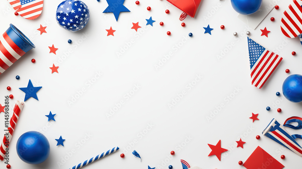 Obraz premium Festive flat lay with red, white, and blue decorations for celebration