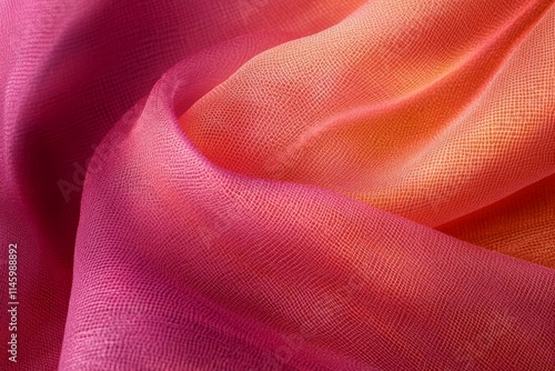 The vibrant image highlights pink and orange fabric with flowing wave patterns, creating an energetic and dynamic visual with an abstract artistic flair and movement. photo