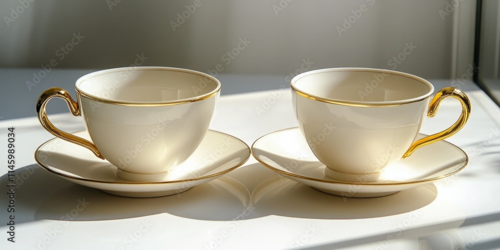 Two Cups and Saucers on Table Two Cups and Saucers on Table