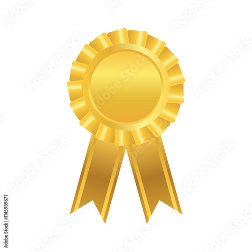 A shiny gold ribbon medal, symbolizing achievement and excellence. Perfect for awards, recognition ceremonies, or any event celebrating success and honor in various professional or personal contexts.