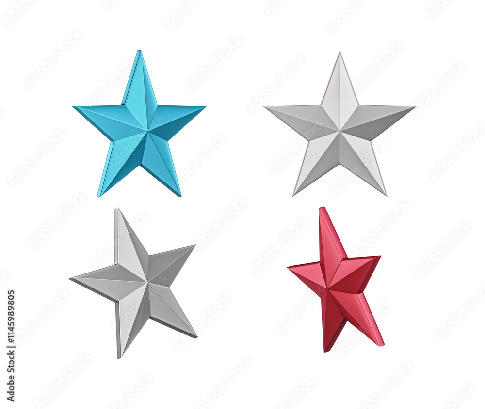 Set of 4 3D Christmas Star Icons – Transparent Background Set of 4 3D Christmas Star Icons – Transparent Background