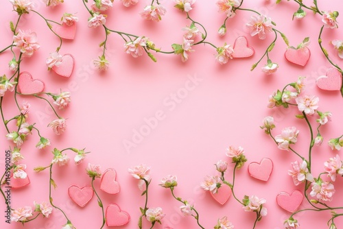 Wallpaper Mural A heart-shaped frame made of flowers and hearts on a pink background, ideal for romantic or feminine designs Torontodigital.ca