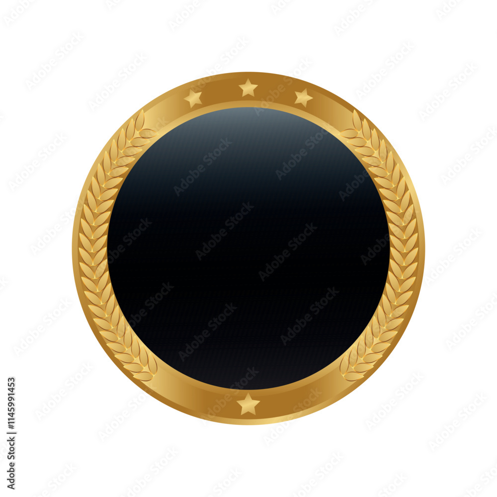 A sleek, black circular emblem with a golden laurel wreath border and star accents. This design evokes prestige and elegance, perfect for awards, badges, certificates, or branding elements. A sleek, black circular emblem with a golden laurel wreath border and star accents. This design evokes prestige and elegance, perfect for awards, badges, certificates, or branding elements.