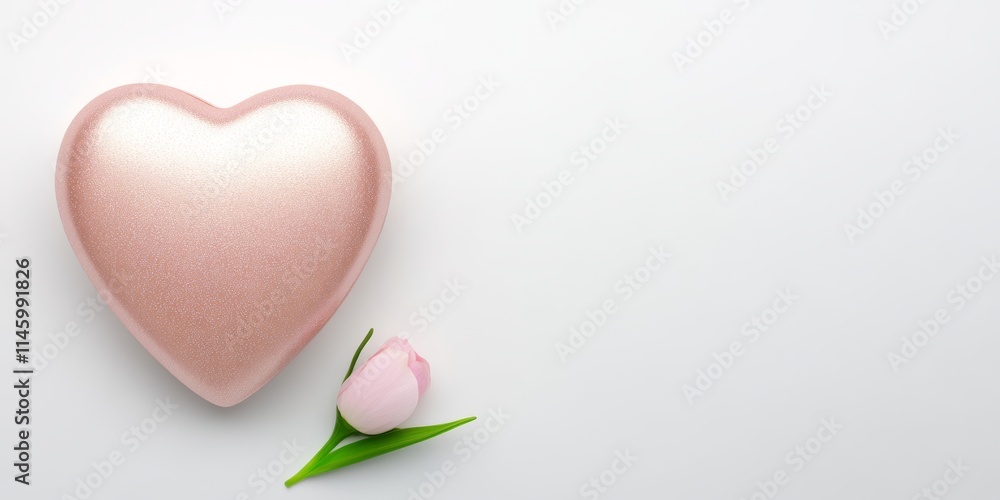 A delightful pink heart-shaped cake pan rests beside a single delicate flower, embodying the spirit of love and sweetness for Valentine's Day celebrations. A delightful pink heart-shaped cake pan rests beside a single delicate flower, embodying the spirit of love and sweetness for Valentine's Day celebrations.