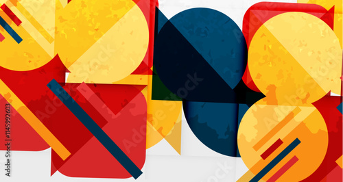 Squares, circles and triangles and grainy noisy texture. Vector Illustration For Wallpaper, Banner, Background, Card, Book Illustration, landing page