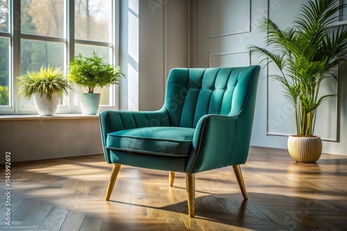 Wallpaper Mural Elegant Velvet Accent Chair Side View: Living Room Interior Design Photography Torontodigital.ca