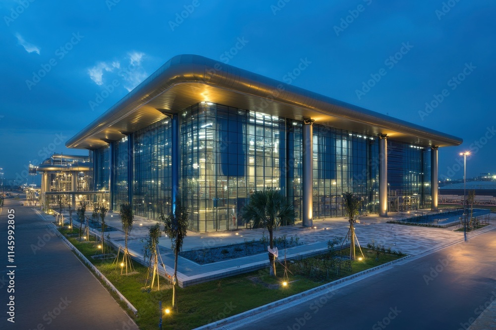 Fototapeta premium Nighttime View of a Modern Processing Plant
