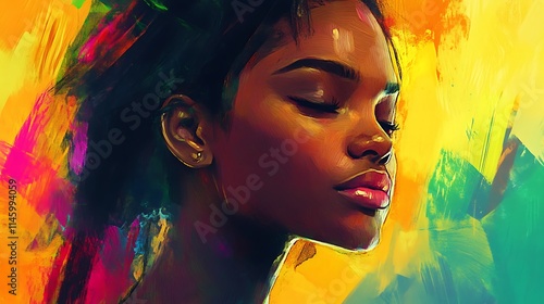 Colorful portrait of a serene Black woman. photo