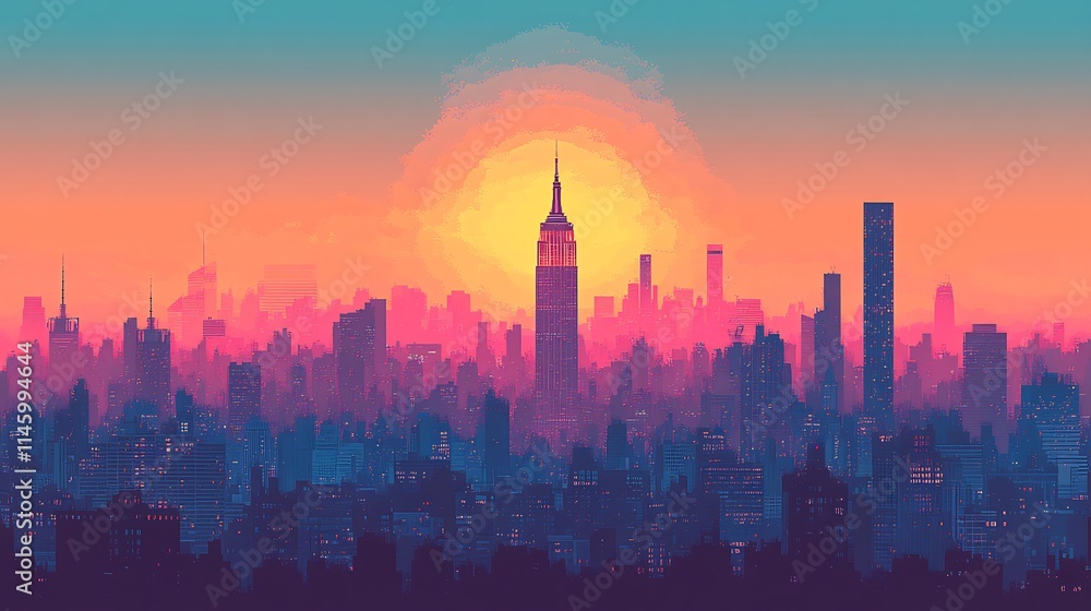 Sunrise city skyline silhouette featuring tall skyscrapers glowing against vibrant sky capturing an iconic urban view Sunrise city skyline silhouette featuring tall skyscrapers glowing against vibrant sky capturing an iconic urban view