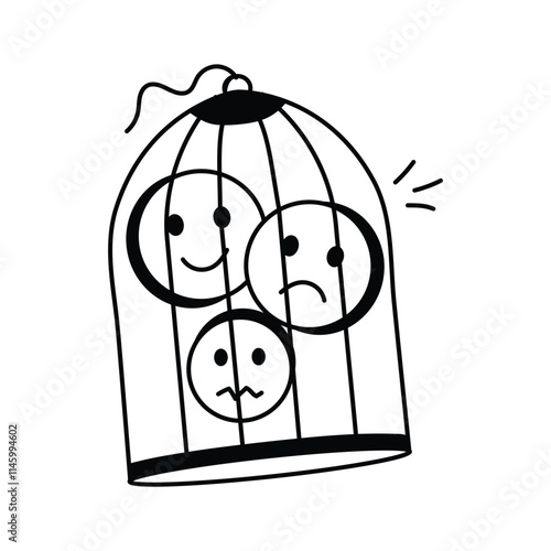 Emotions in a cage symbolizing emotional regulation and mental calmness.