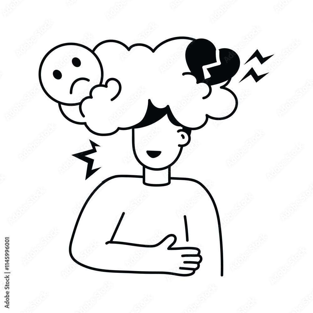 Person with storm clouds symbolizing emotional awareness and reflection Person with storm clouds symbolizing emotional awareness and reflection