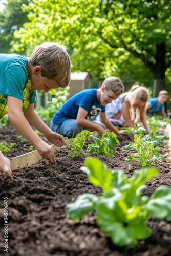 A community garden where people of all ages come together to grow different plants.