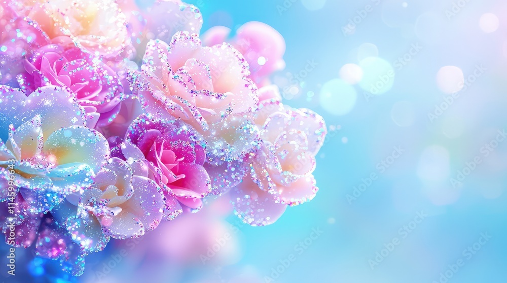 Sparkling pastel flowers on bright background. Sparkling pastel flowers on bright background.