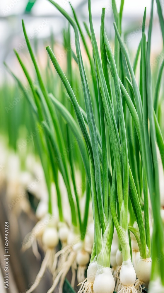 Hydroponic scallions cultivation in a greenhouse Hydroponic scallions cultivation in a greenhouse