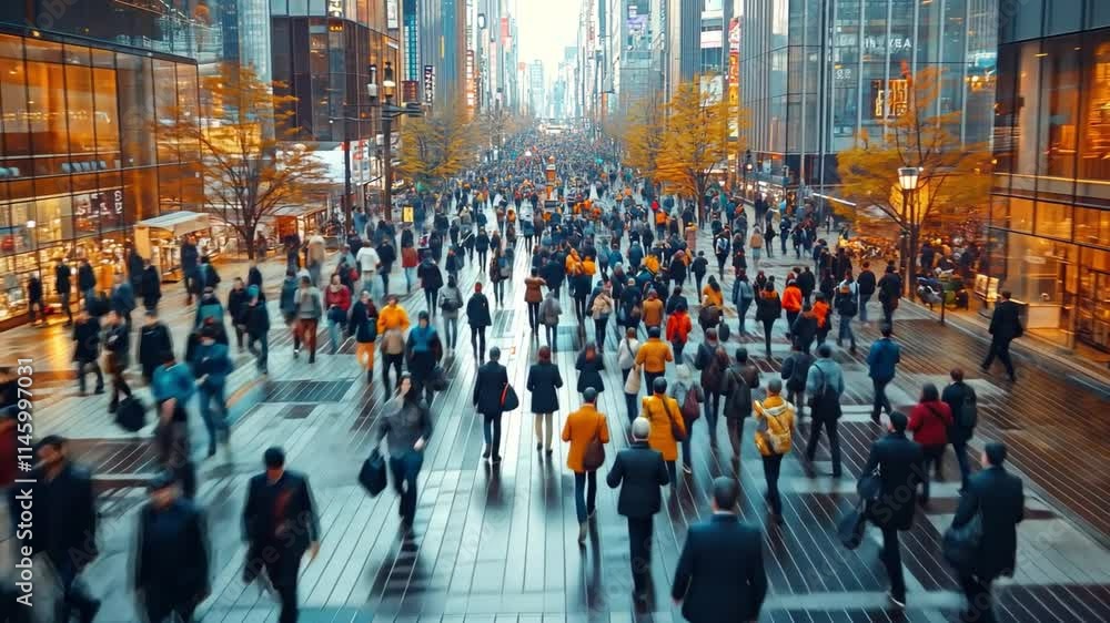 Urban Rhythm: A captivating aerial view of a bustling city street, teeming with anonymous figures moving in a rhythmic flow. The image captures the energy and dynamism of urban life. Urban Rhythm: A captivating aerial view of a bustling city street, teeming with anonymous figures moving in a rhythmic flow. The image captures the energy and dynamism of urban life.