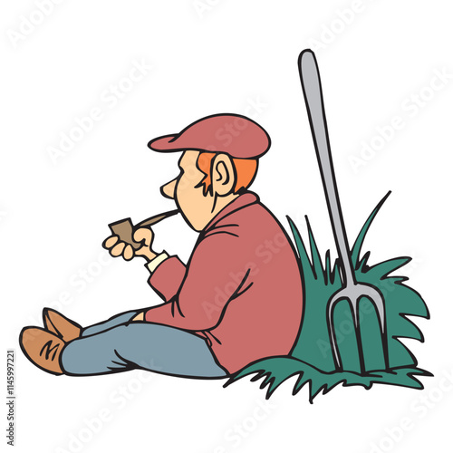 abstract a vector cartoon of farmer smoking pipe