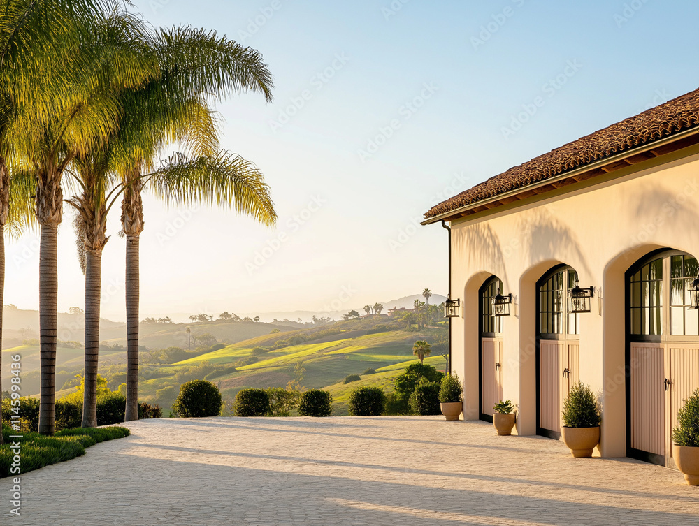 Obraz premium Modern garage of luxury farmhouse with views