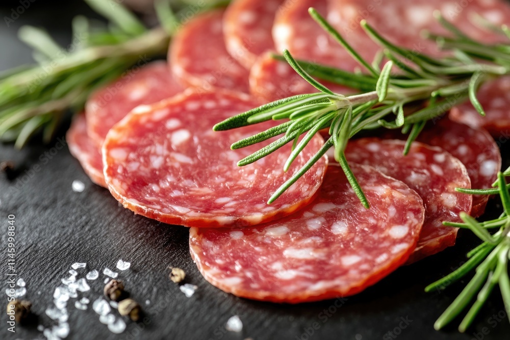 Salamii Slices with Rosemary Sprigs Salamii Slices with Rosemary Sprigs