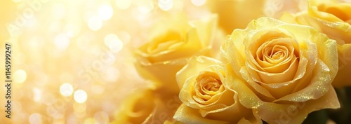 yellow roses flower soft romance background with beautiful glitter and copy space for header