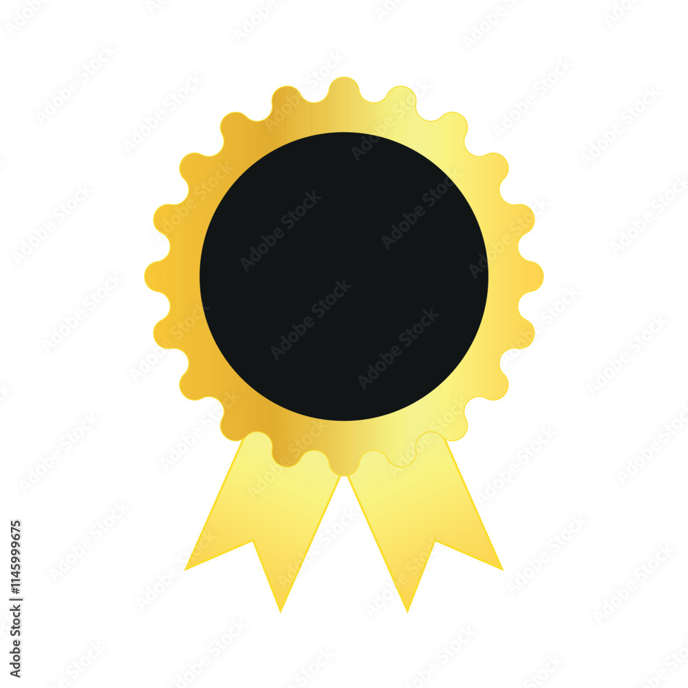 Gold award badge with a blank center and ribbon. Ideal for representing achievements, certifications, or honors in design projects, business awards, and branding. Gold award badge with a blank center and ribbon. Ideal for representing achievements, certifications, or honors in design projects, business awards, and branding.