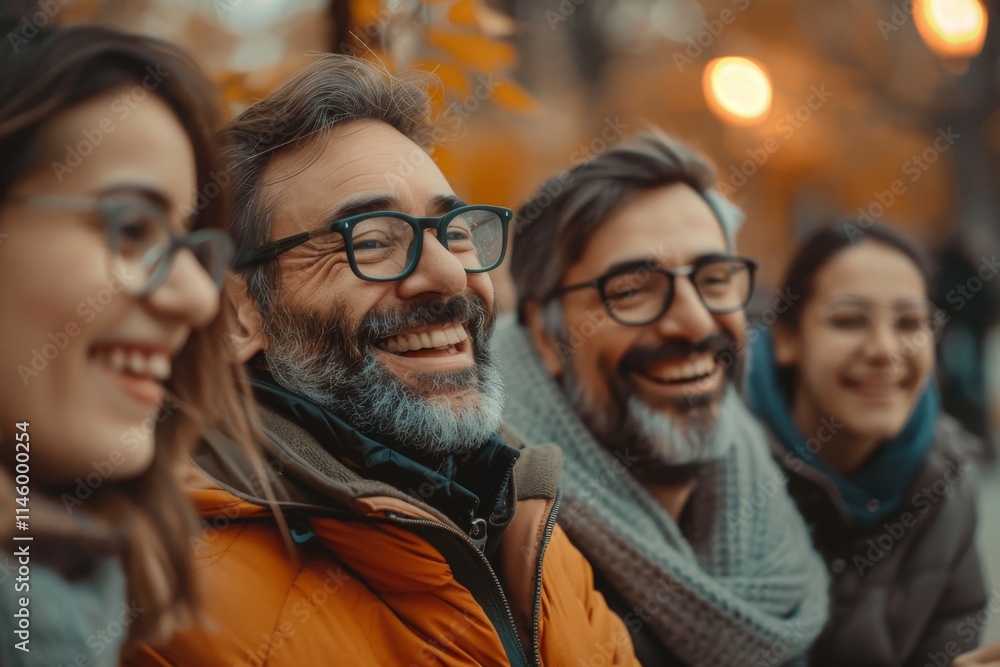 Group of friends walking in autumn park. Smiling men and women. Group of friends walking in autumn park. Smiling men and women.