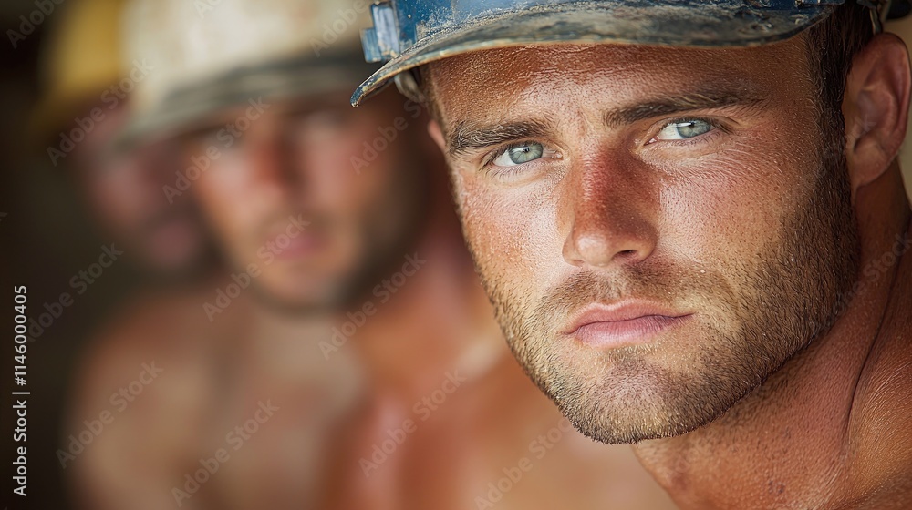 Close-up portrait of a determined construction worker. Close-up portrait of a determined construction worker.