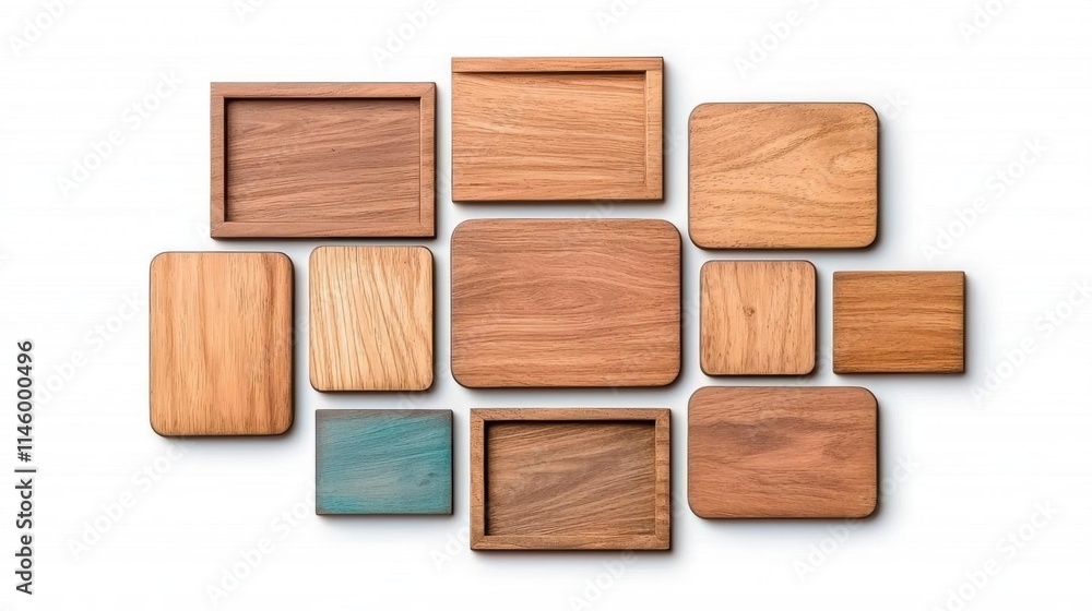 A photostock of retro-style wooden picture frames arranged symmetrically, isolated on a clean white background, vintage and decorative, High Quality A photostock of retro-style wooden picture frames arranged symmetrically, isolated on a clean white background, vintage and decorative, High Quality