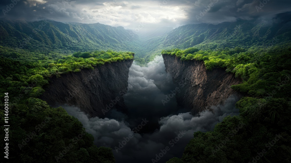 Fototapeta premium Dramatic Aerial View of Deep Canyon Surrounded by Lush Green Forests
