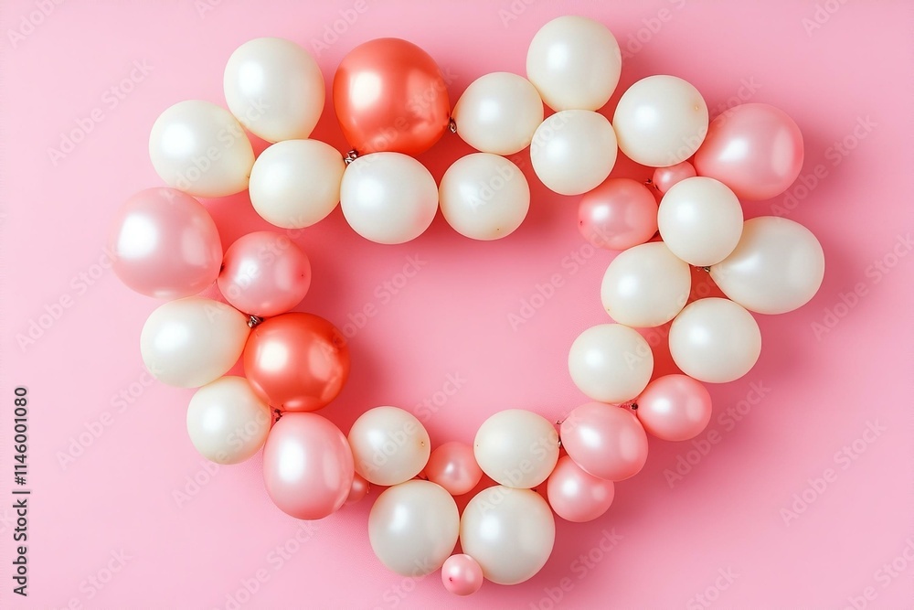 Air balloons heart shape on a pink background. Natural light. Banner. Concept love wedding photo zone. Air balloons heart shape on a pink background. Natural light. Banner. Concept love wedding photo zone.