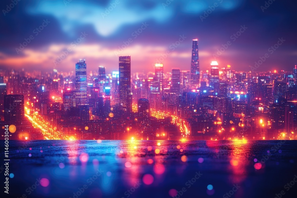 Fototapeta premium A view of a city at night from a bridge, ideal for use in travel or urban planning projects