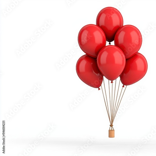 A photostock of bright red helium balloons clustered together, isolated on a clean white background, festive and cheerful, High Quality photo