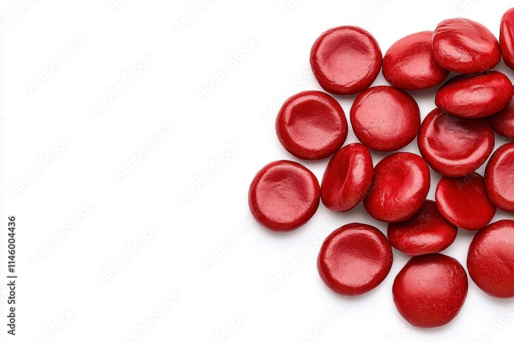 A photostock of dynamic blood red cells scattered symmetrically, isolated on a clean white background, vivid and detailed, High Quality A photostock of dynamic blood red cells scattered symmetrically, isolated on a clean white background, vivid and detailed, High Quality