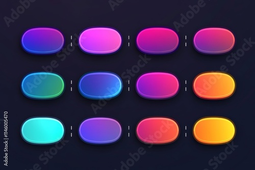 A set of colorful buttons with a blue background