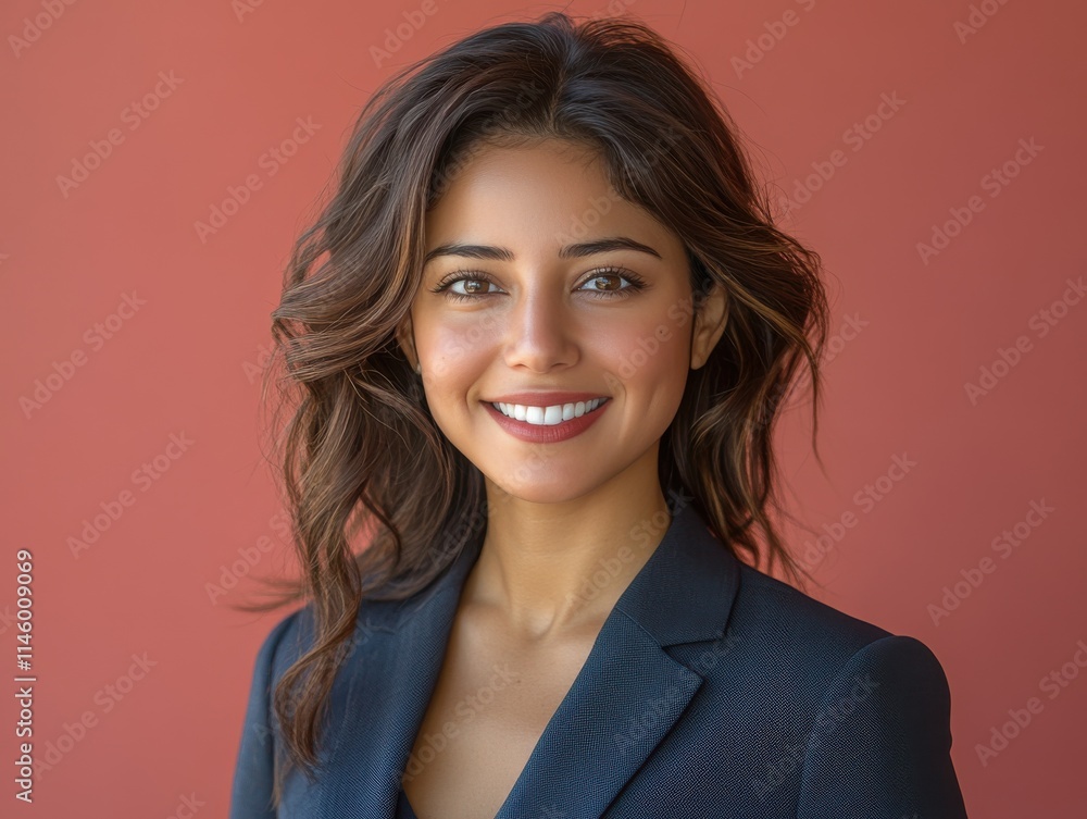 A woman in a suit is smiling for the camera A woman in a suit is smiling for the camera