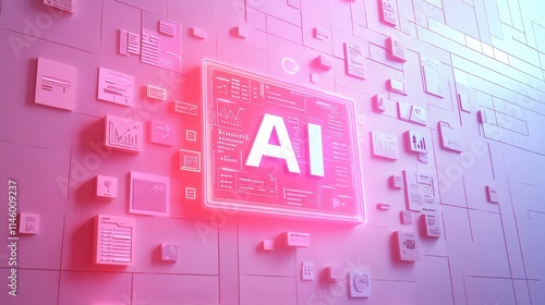 A computer screen with a pink background and a large white letter A. Generative AI