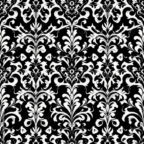 Damask Elegance: Black and White Seamless Pattern